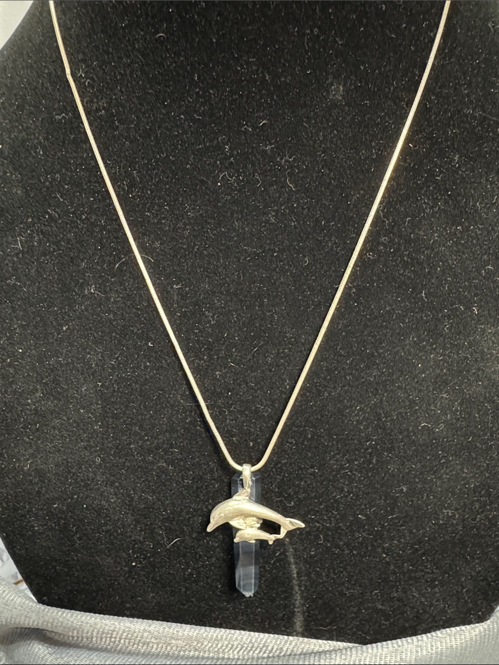 VTG Dolphin Crystal Pendant Necklace in 925 Silver